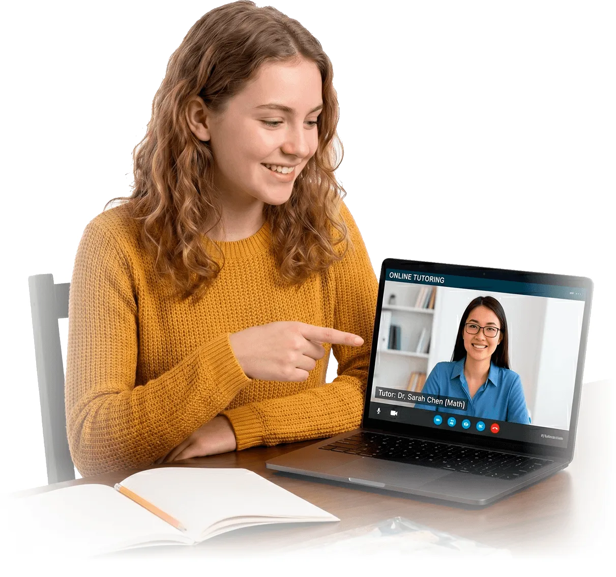 Uczennica na lekcji online z korepetytorem